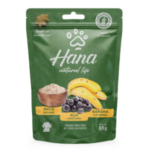 Petisco Snacks Hana Natural Life Aveia, Açaí e Banana Cães 80g